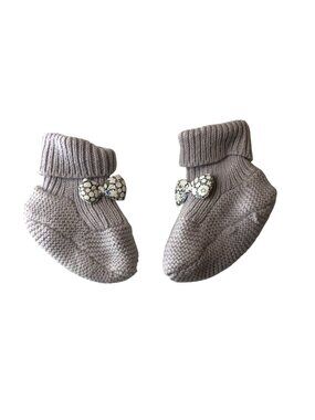 Jacadi Baby Booties Gray Cotton/Wool Blend Bow Detail Size 18/19 Cozy Knit